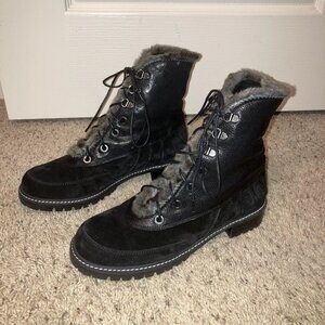 STUART WEITZMAN Boots Leather / Suede / Shearling COMBAT Black-Sz 9 M Excellent